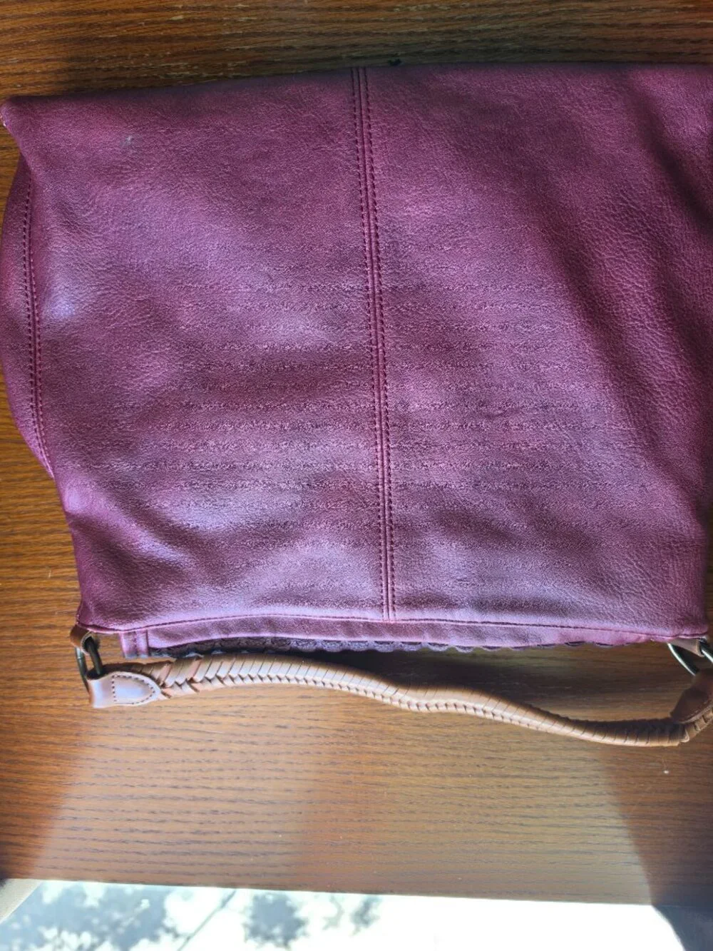 Free People Burgundy Vegan Leather Woven Flap Shoulder Bag Boho